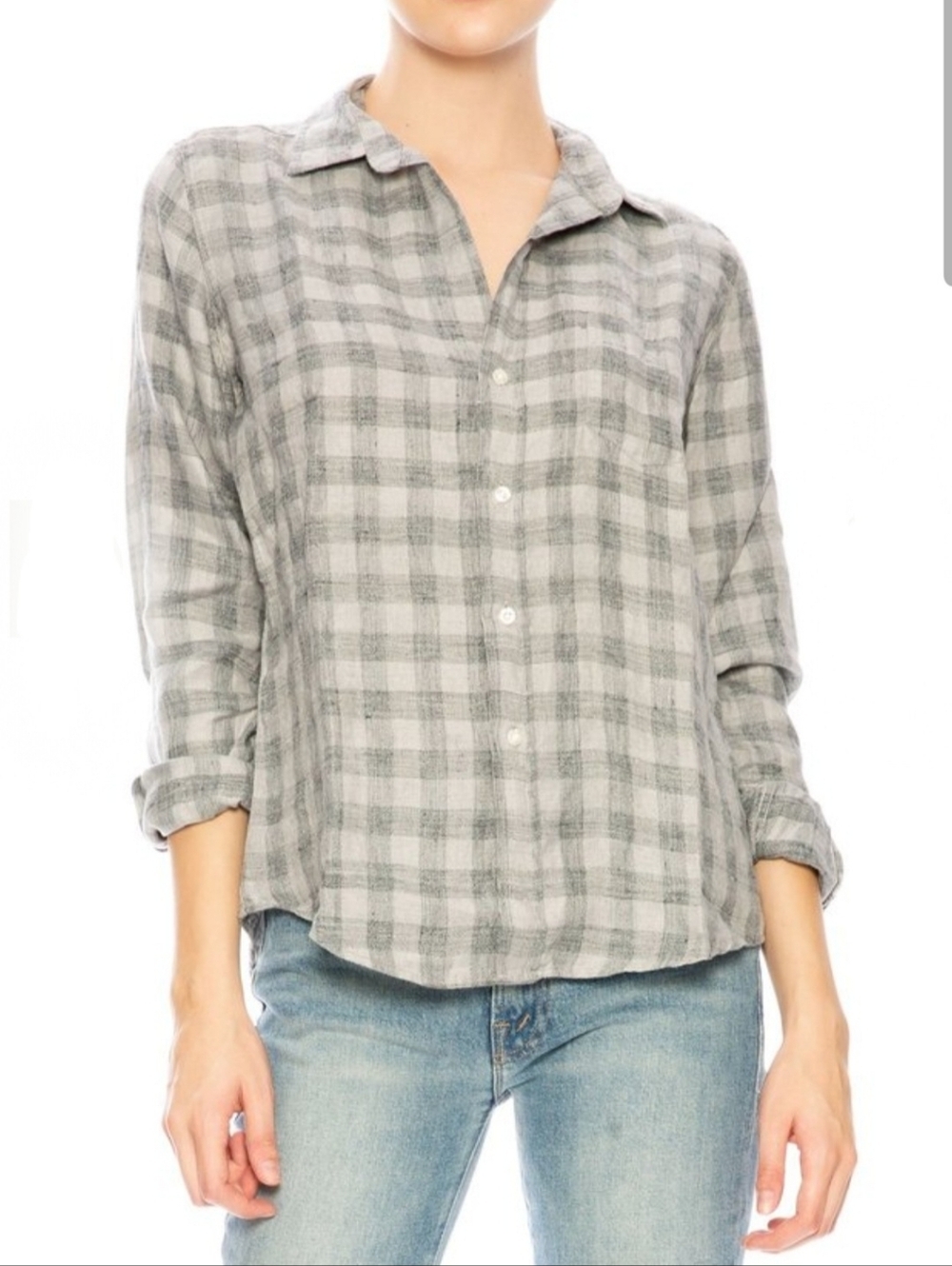 Frank & Eileen 100% Linen Barry Plaid Button Up Shirt Long Sleeves Size Medium